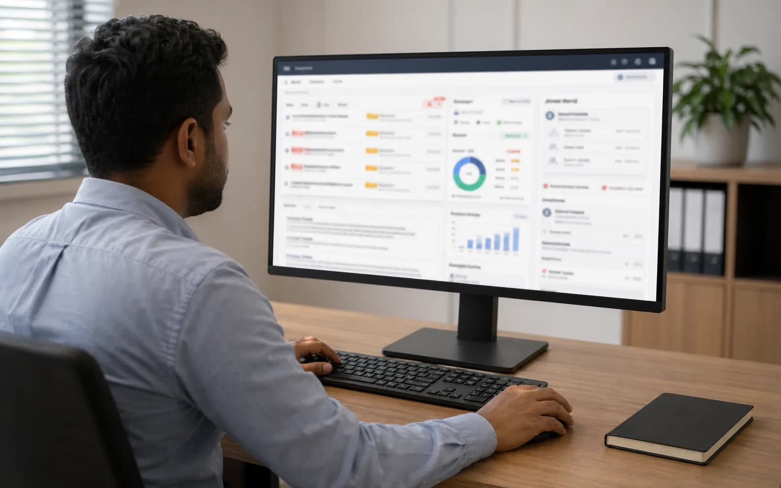 Desktop AI review workspace with queue and model performance panels