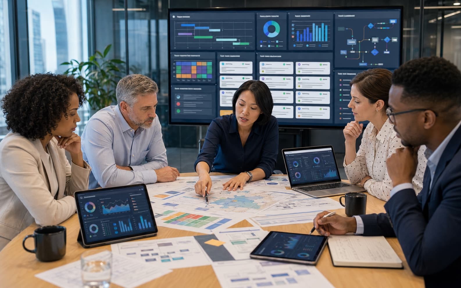 Procurement command center team reviewing software scope, buyer context, and decision routes
